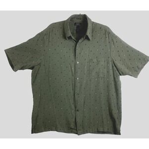 Crazy Horse‎ A Claiborne Company 100% Silk Button Up Short Sleeve Shirt XL Olive